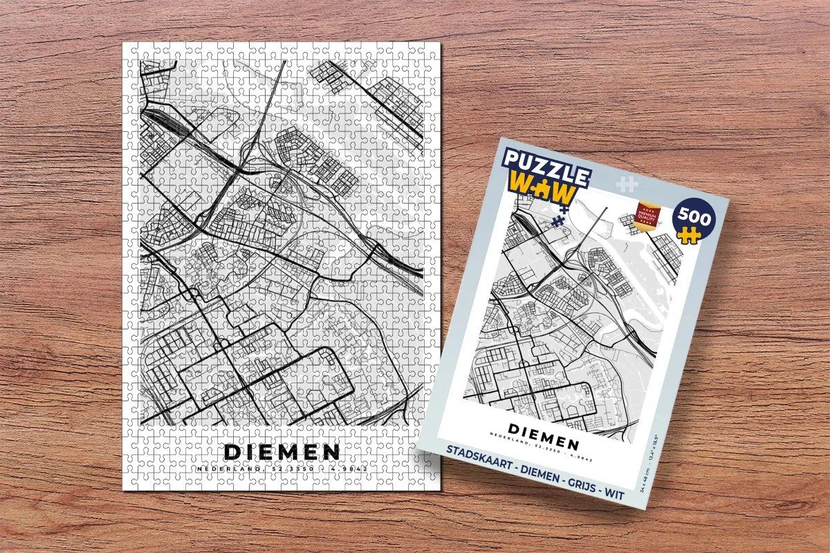 PuzzleWow Stadskaart Diemen Legpuzzel 500 Stuks - Multicolor