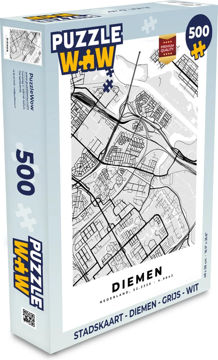 PuzzleWow Stadskaart Diemen Legpuzzel 500 Stuks - Multicolor