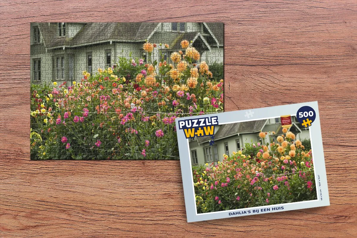 PuzzleWow Dahlia's bij een huis Legpuzzel 500 Stuks - Multicolor