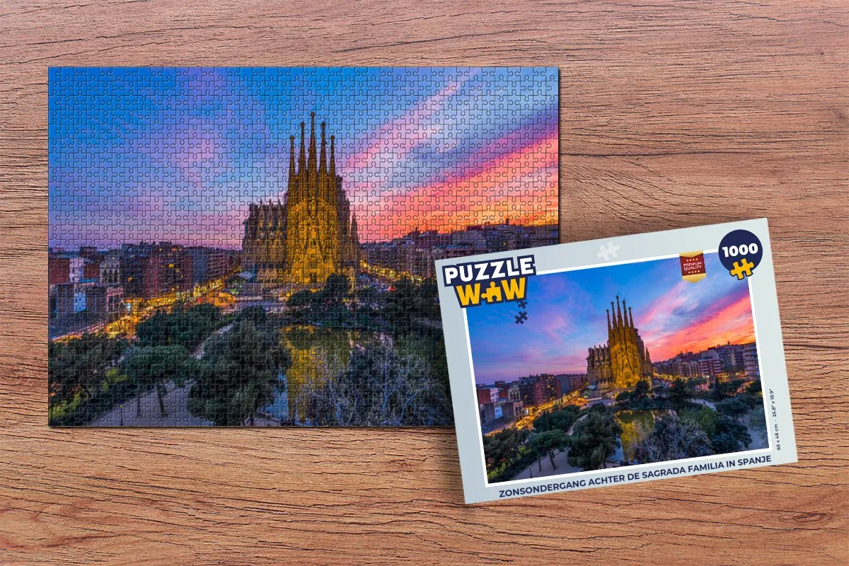 PuzzleWow Legpuzzel Zonsondergang Sagrada Familia 1000 Stuks - Multicolor