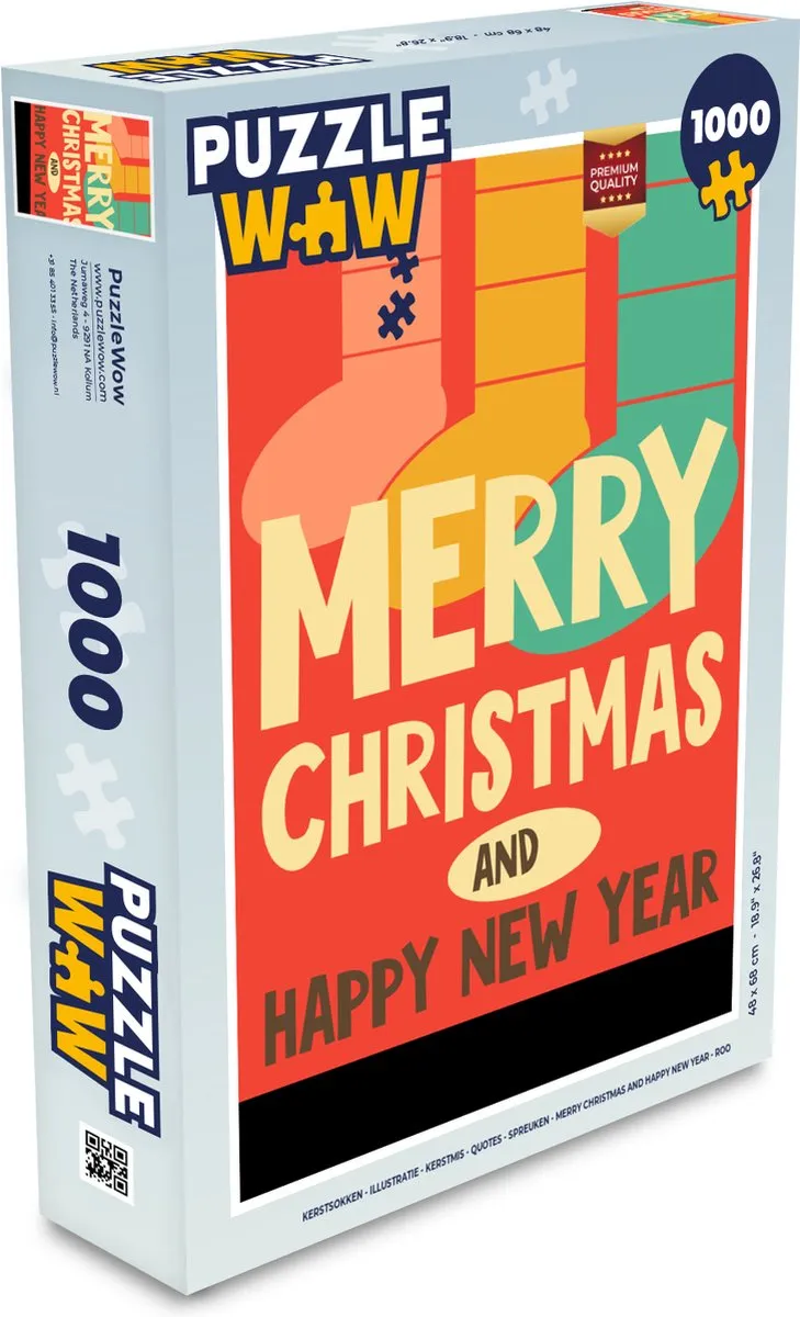 PuzzleWow Kerstsokken Illustratie Legpuzzel 1000 Stuks - Multicolor