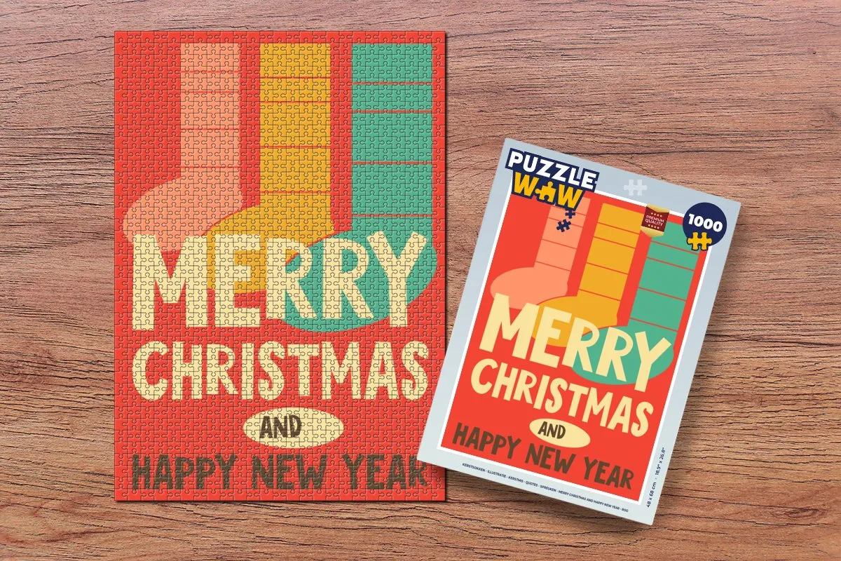 PuzzleWow Kerstsokken Illustratie Legpuzzel 1000 Stuks - Multicolor