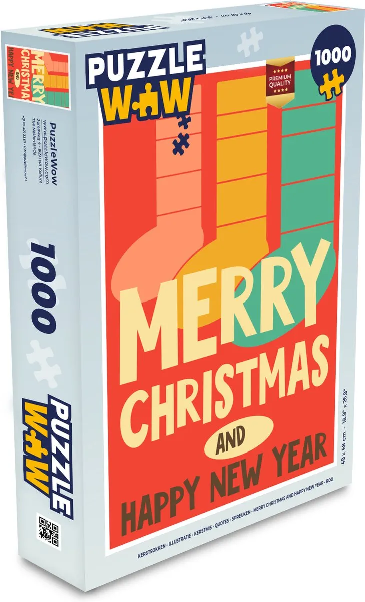 PuzzleWow Kerstsokken Illustratie Legpuzzel 1000 Stuks - Multicolor