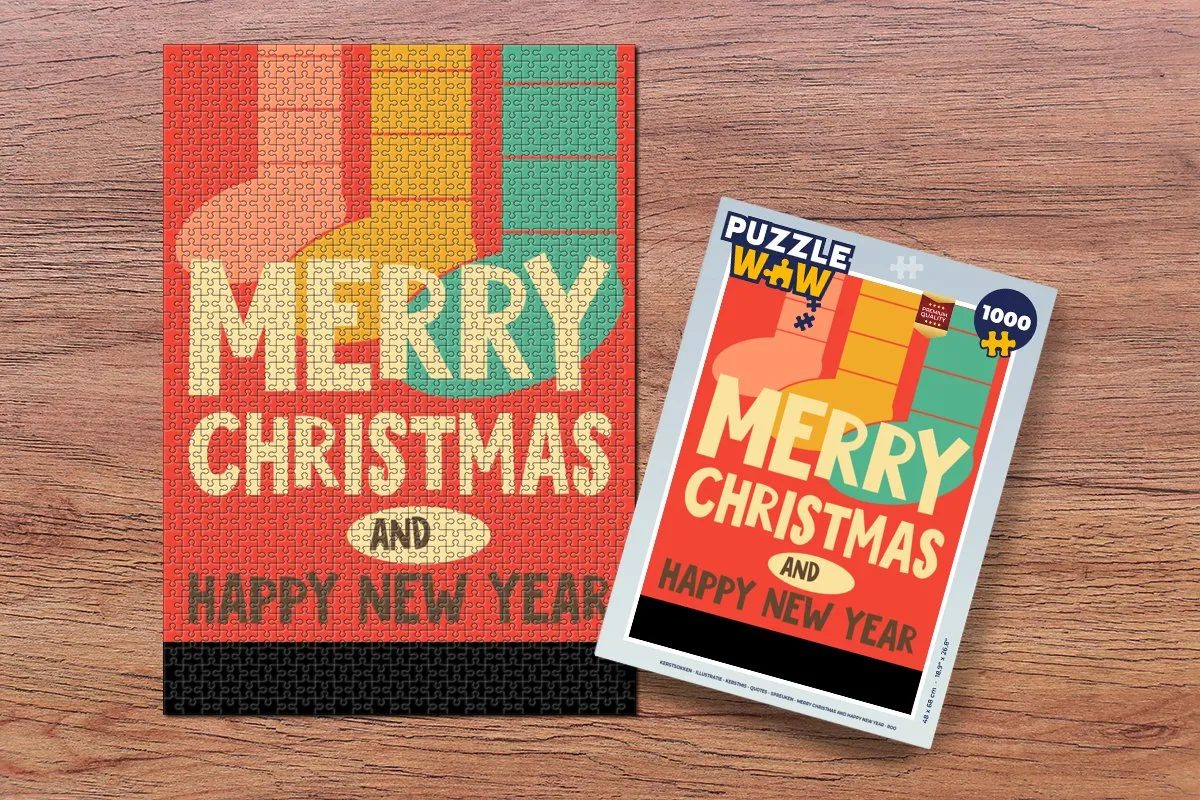 PuzzleWow Kerstsokken Illustratie Legpuzzel 1000 Stuks - Multicolor
