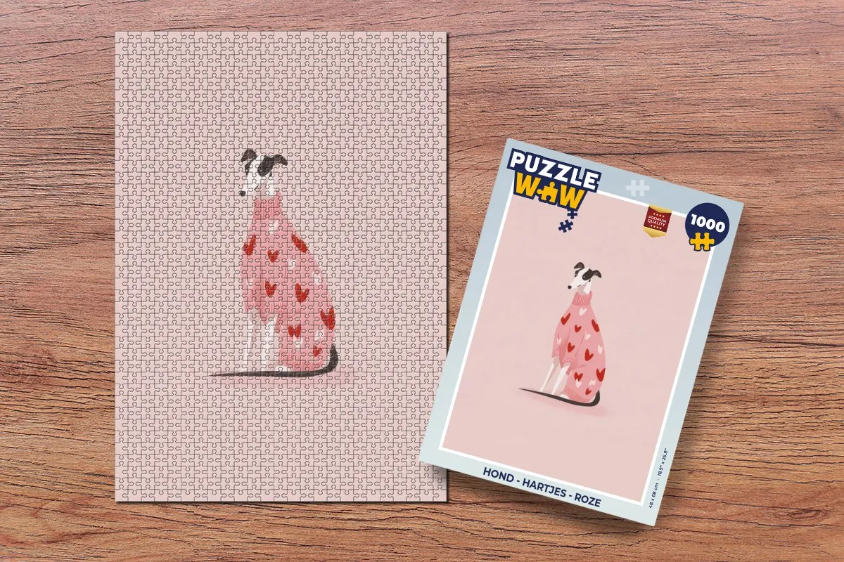 PuzzleWow Hond Hartjes Legpuzzel 1000 Stuks - Roze