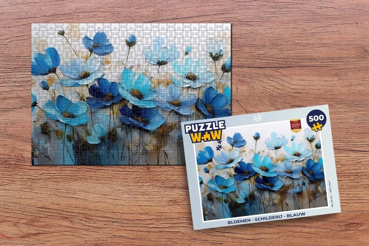 PuzzleWow Bloemen Schilderij Legpuzzel 500 Stuks - Blauw