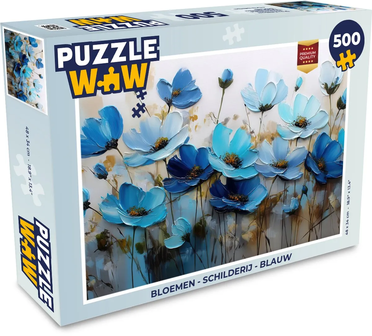 PuzzleWow Bloemen Schilderij Legpuzzel 500 Stuks - Blauw