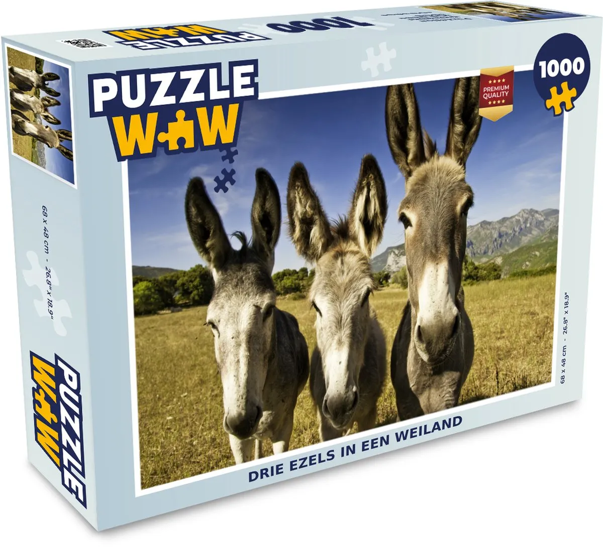 PuzzleWow Legpuzzel Drie ezels in een weiland 1000 Stuks - Multicolor
