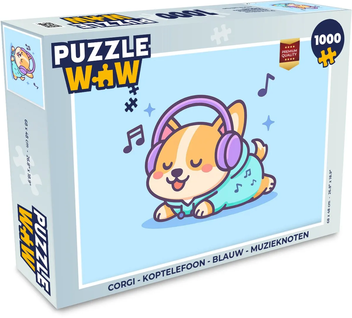 PuzzleWow Corgi Muzieknoten Legpuzzel 1000 Stuks - Blauw