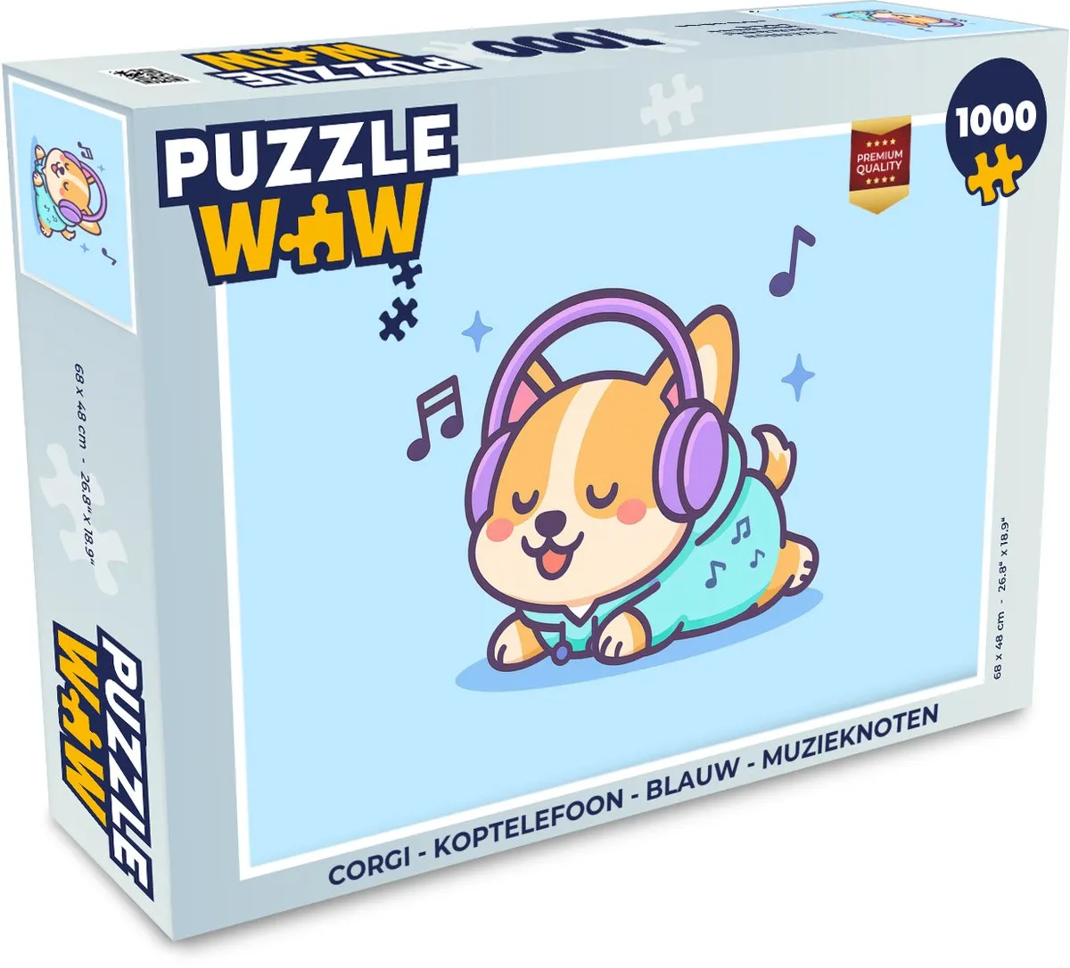 PuzzleWow Corgi Muzieknoten Legpuzzel 1000 Stuks - Blauw
