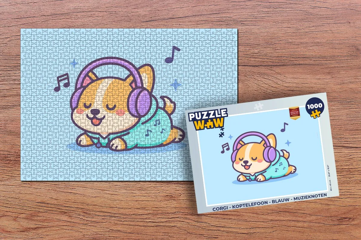 PuzzleWow Corgi Muzieknoten Legpuzzel 1000 Stuks - Blauw