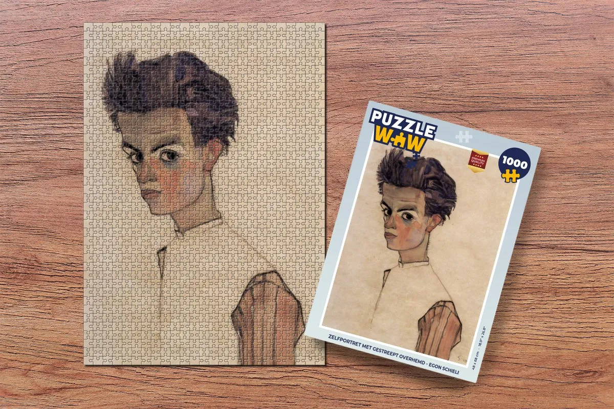 PuzzleWow Legpuzzel Zelfportret gestreept overhemd - Egon Schiele 1000 Stuks - Multicolor