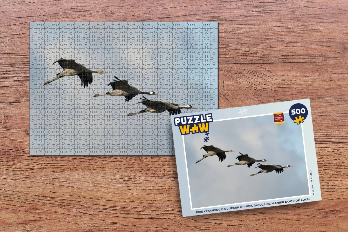 PuzzleWow Legpuzzel Drie Kraanvogels 500 Stuks - Multicolor