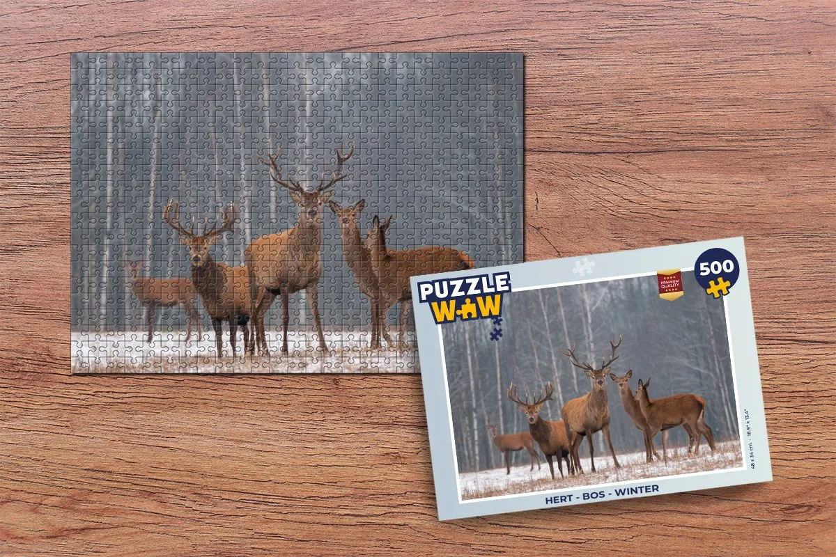 PuzzleWow Hert in het Bos Winter Legpuzzel 500 Stuks - Multicolor