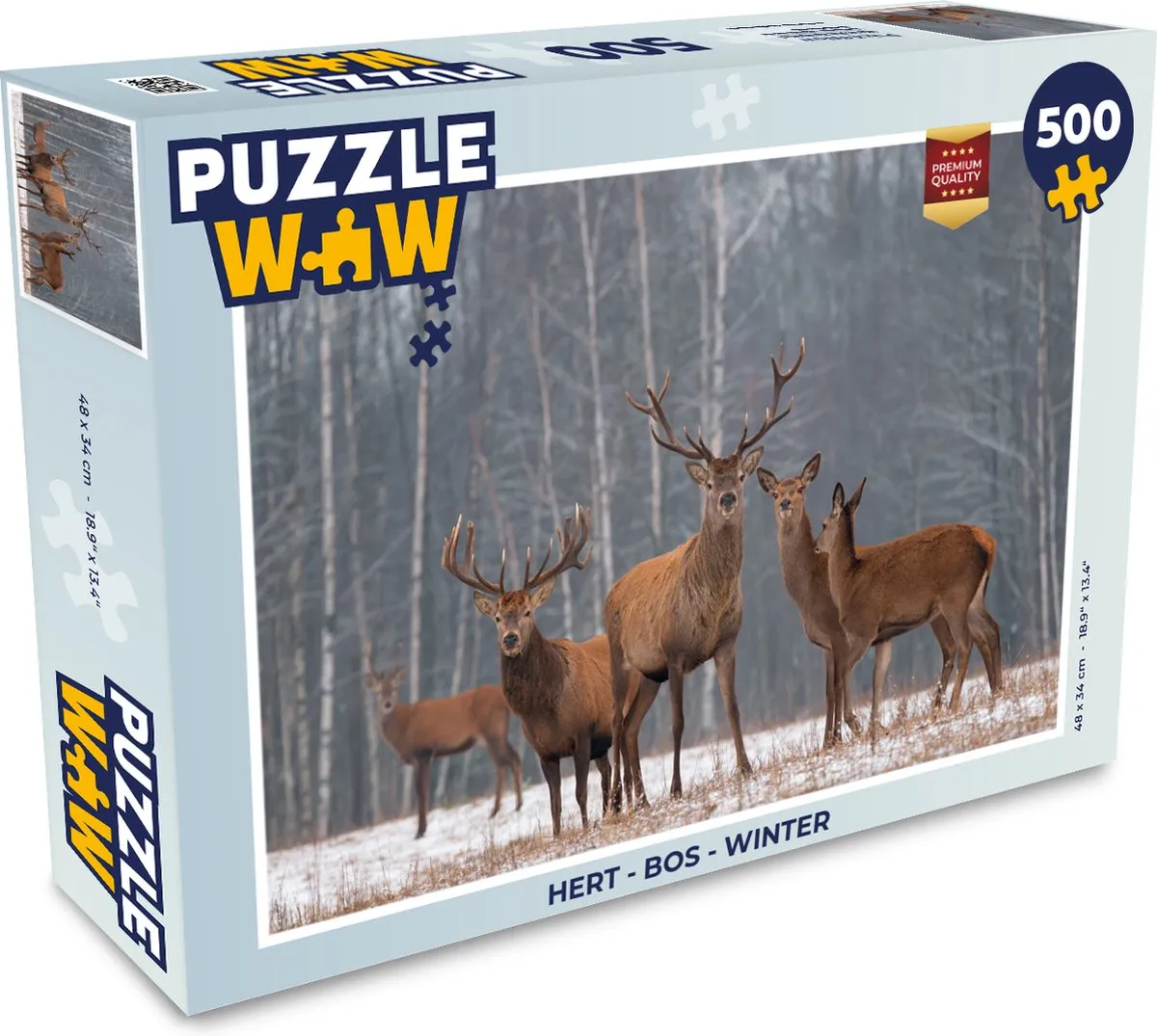 PuzzleWow Hert in het Bos Winter Legpuzzel 500 Stuks - Multicolor