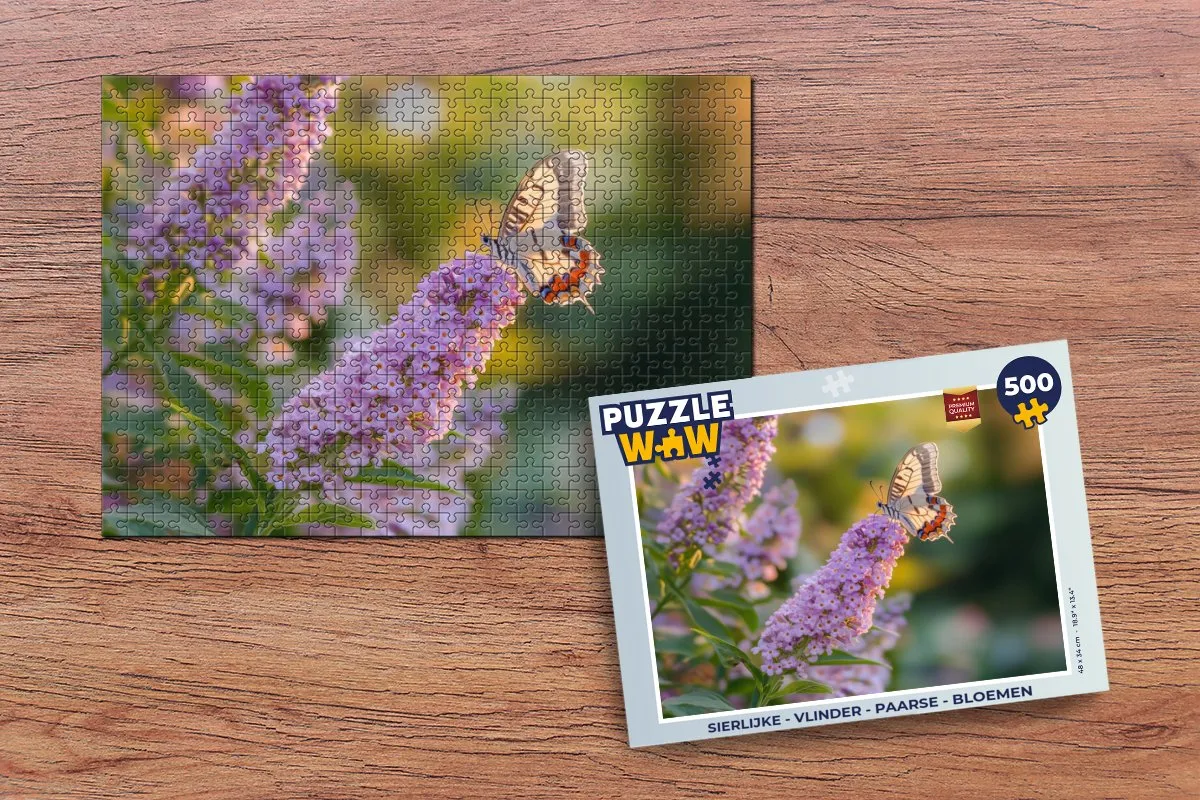 PuzzleWow Vlinder Bloemen Legpuzzel 500 Stuks - Paars