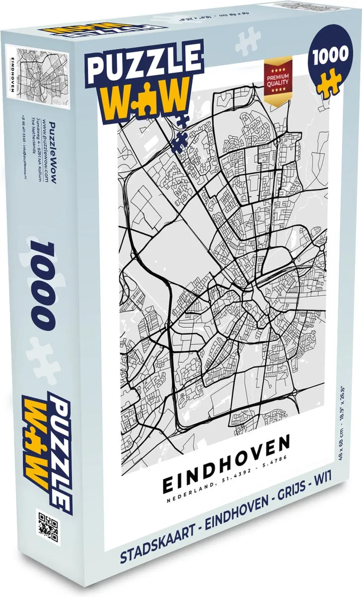 PuzzleWow Stadskaart Eindhoven Legpuzzel 1000 Stuks