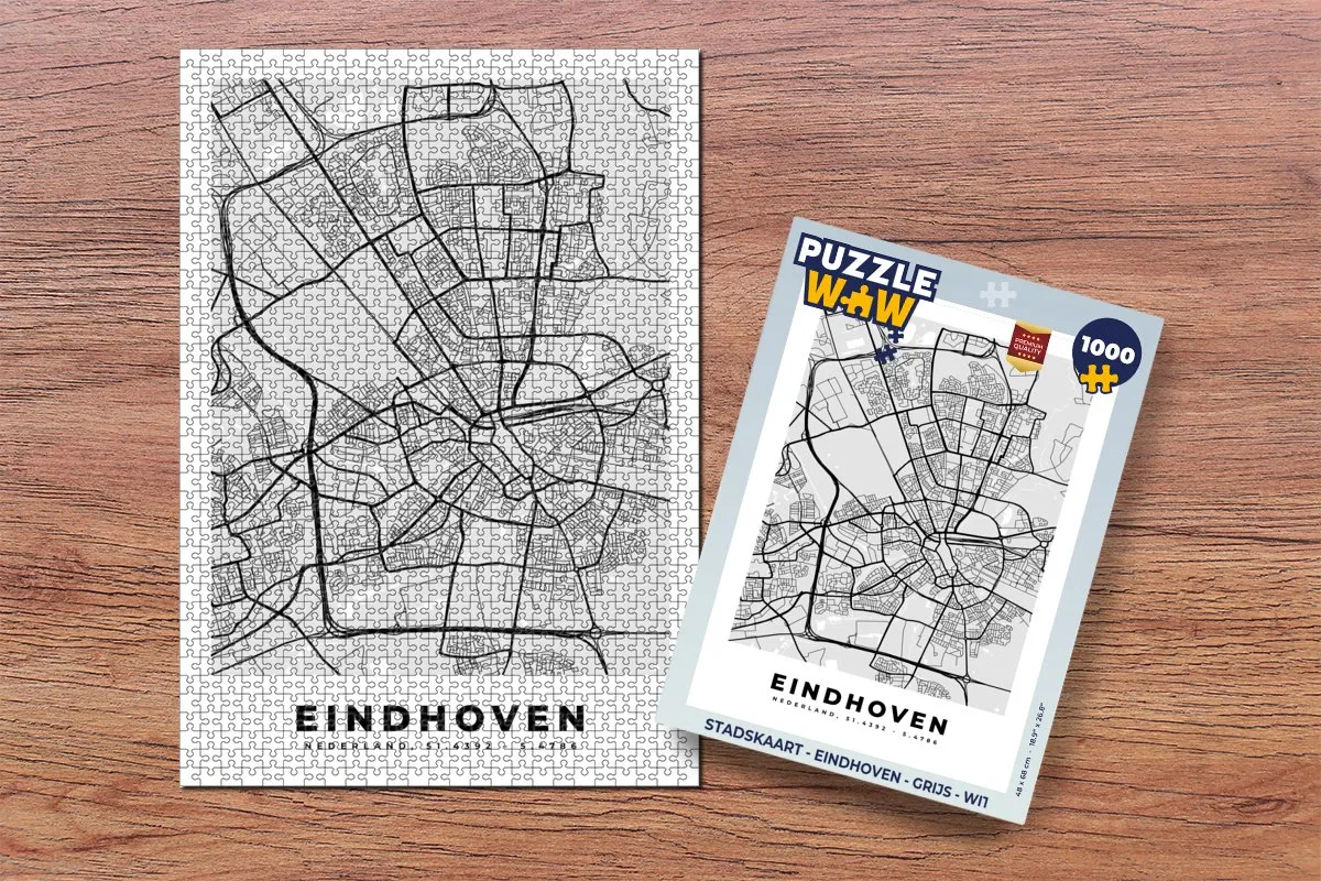 PuzzleWow Stadskaart Eindhoven Legpuzzel 1000 Stuks - Multicolor