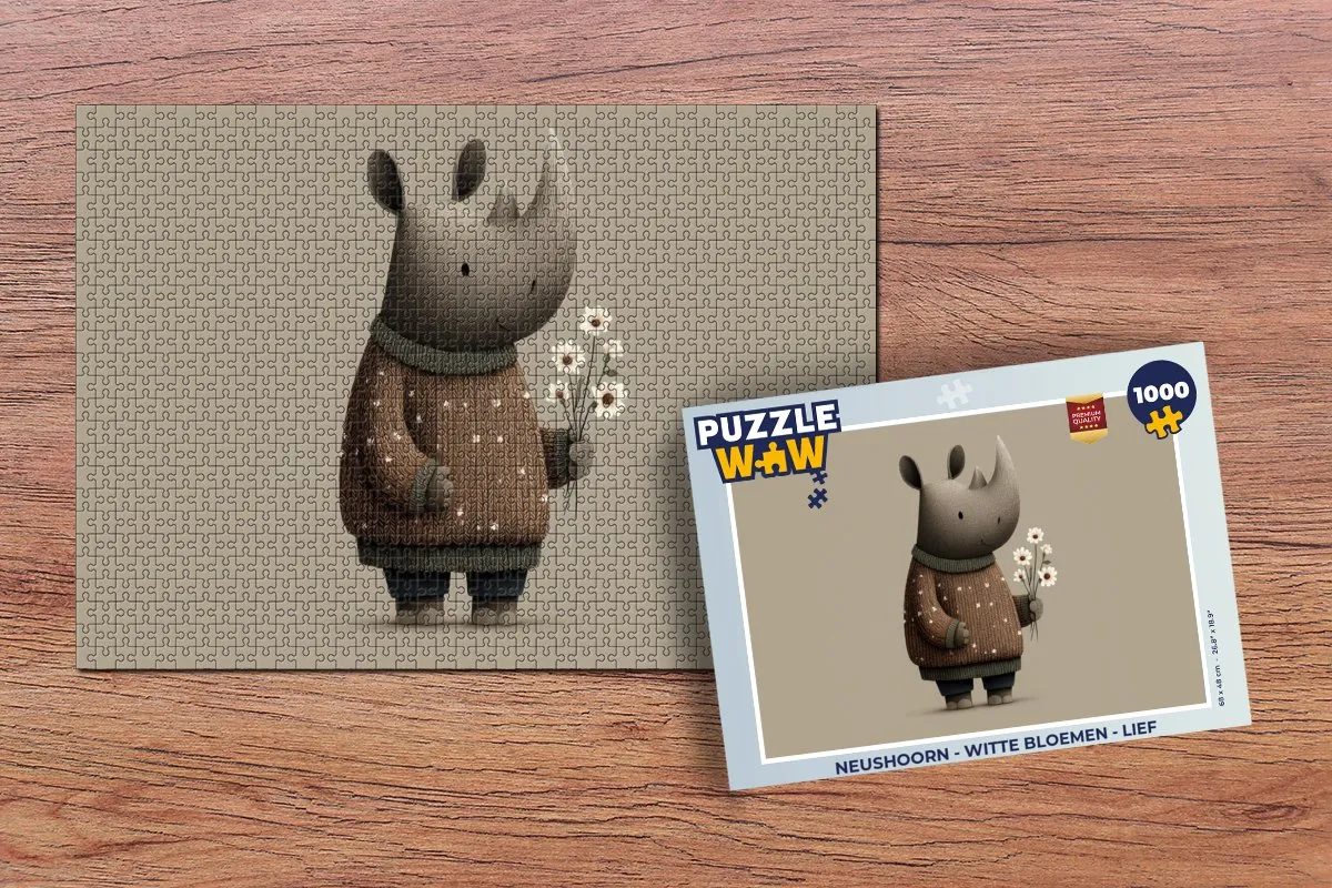 PuzzleWow Neushoorn met Witte Bloemen Legpuzzel 1000 Stuks