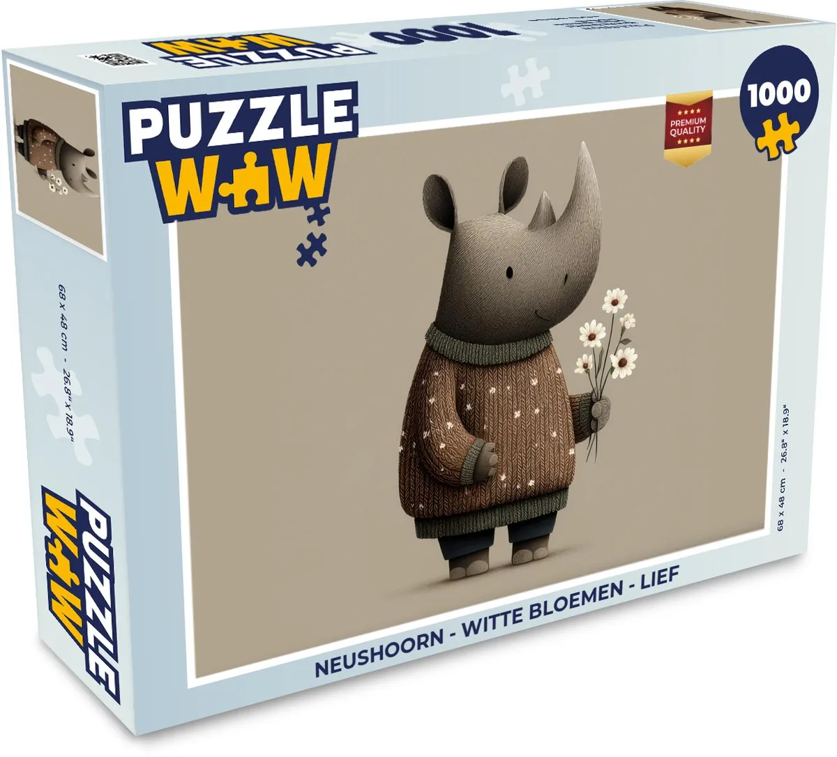 PuzzleWow Neushoorn met Witte Bloemen Legpuzzel 1000 Stuks