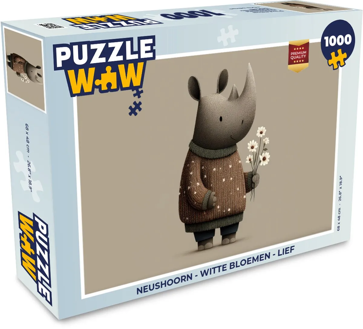 PuzzleWow Neushoorn met Witte Bloemen Legpuzzel 1000 Stuks
