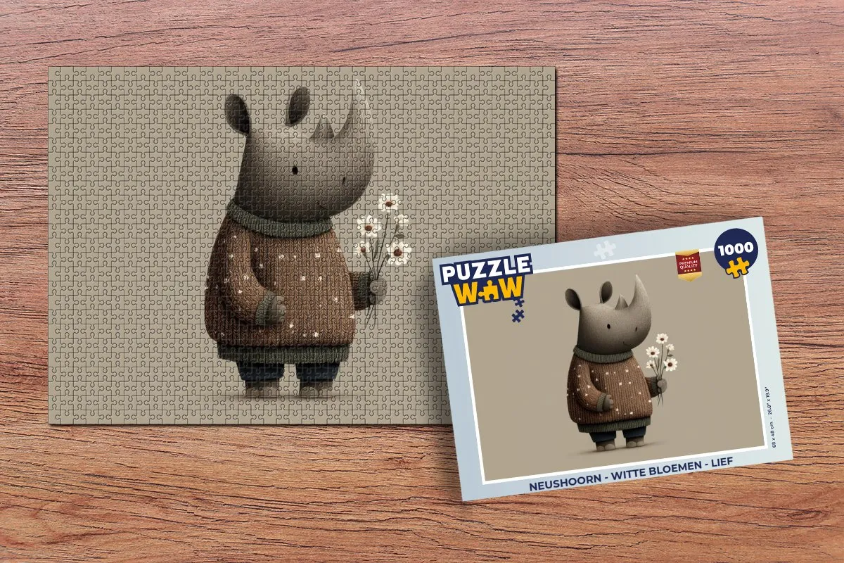 PuzzleWow Neushoorn met Witte Bloemen Legpuzzel 1000 Stuks