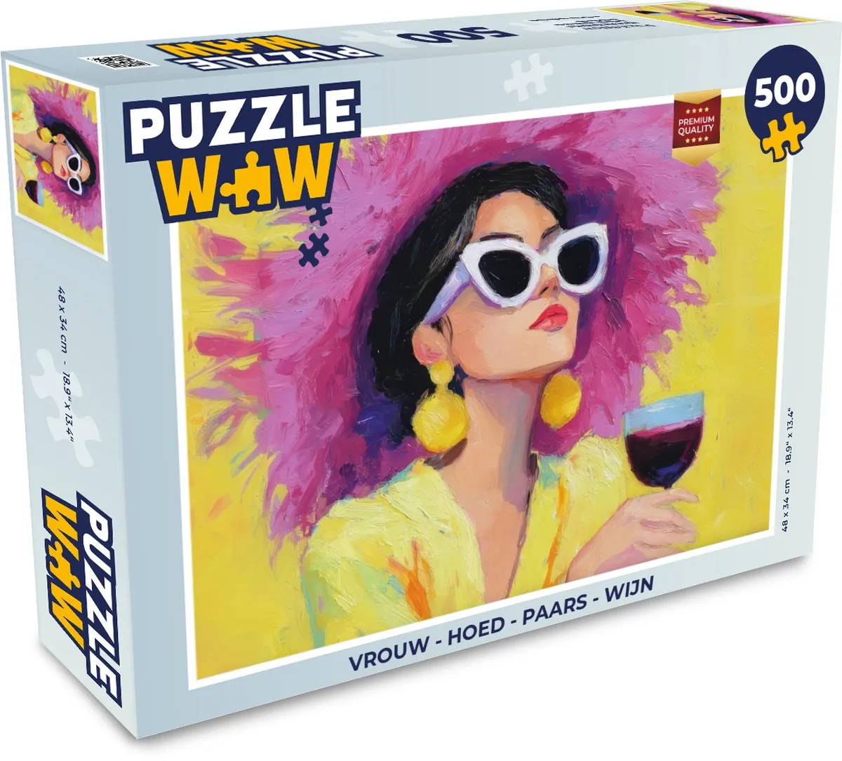 PuzzleWow Vrouw met Hoed Puzzel 500 Stuks - Paars/Wijn