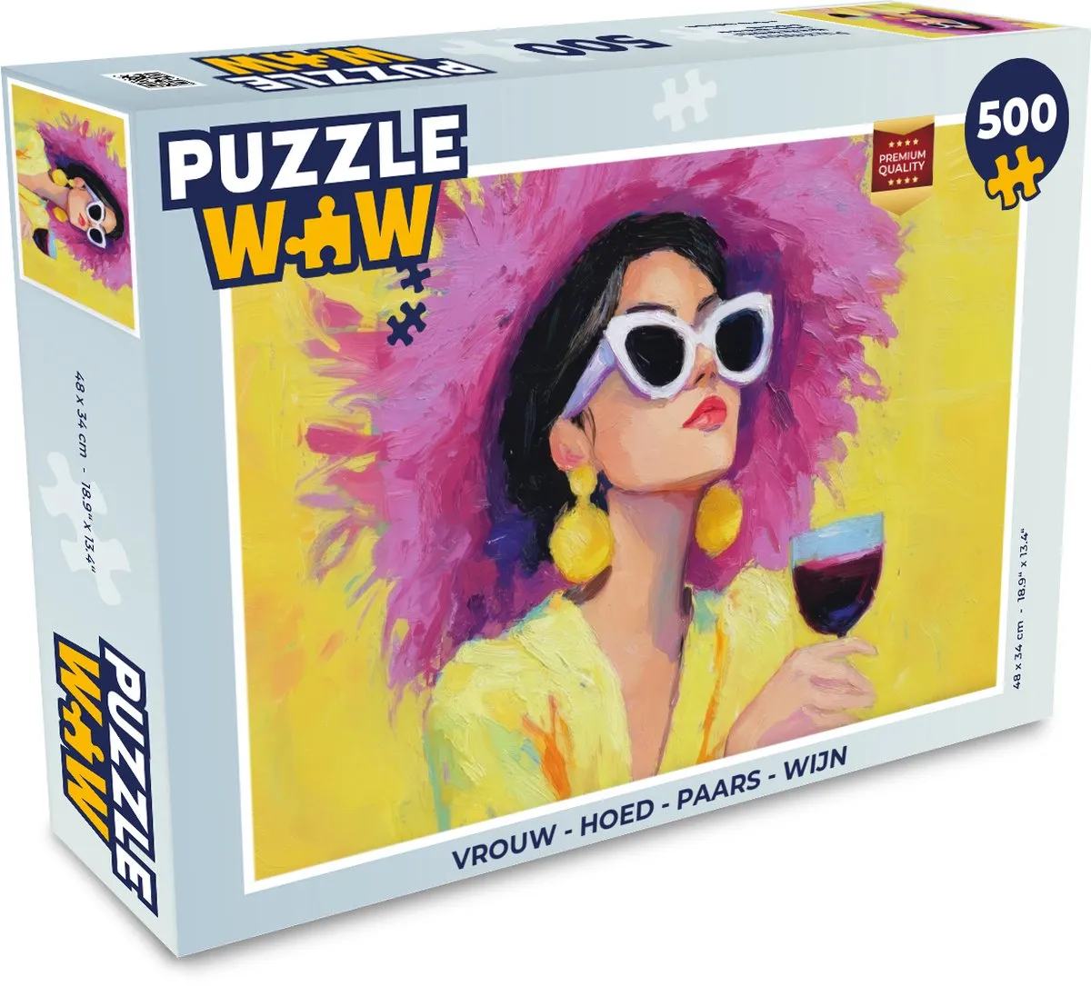 PuzzleWow Vrouw met Hoed Puzzel 500 Stuks - Paars/Wijn