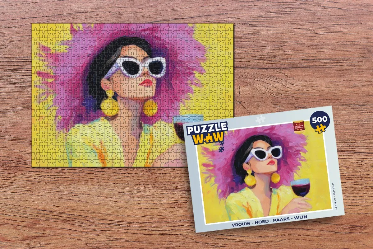 PuzzleWow Vrouw met Hoed Puzzel 500 Stuks - Paars/Wijn