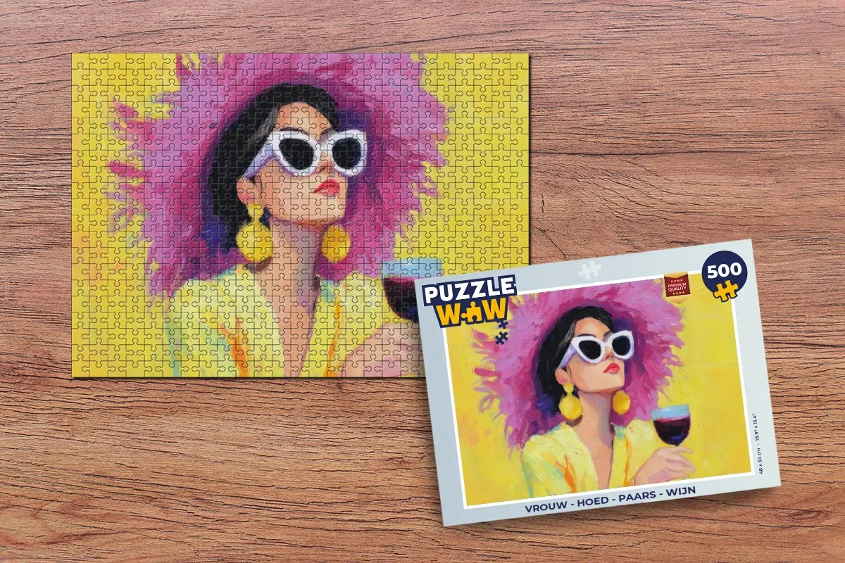 PuzzleWow Vrouw met Hoed Puzzel 500 Stuks - Paars/Wijn
