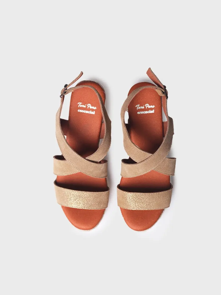 Dames espadrille van leer met brede hak