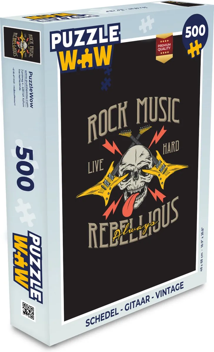 PuzzleWow Schedel Gitaar Legpuzzel 500 Stuks - Multicolor
