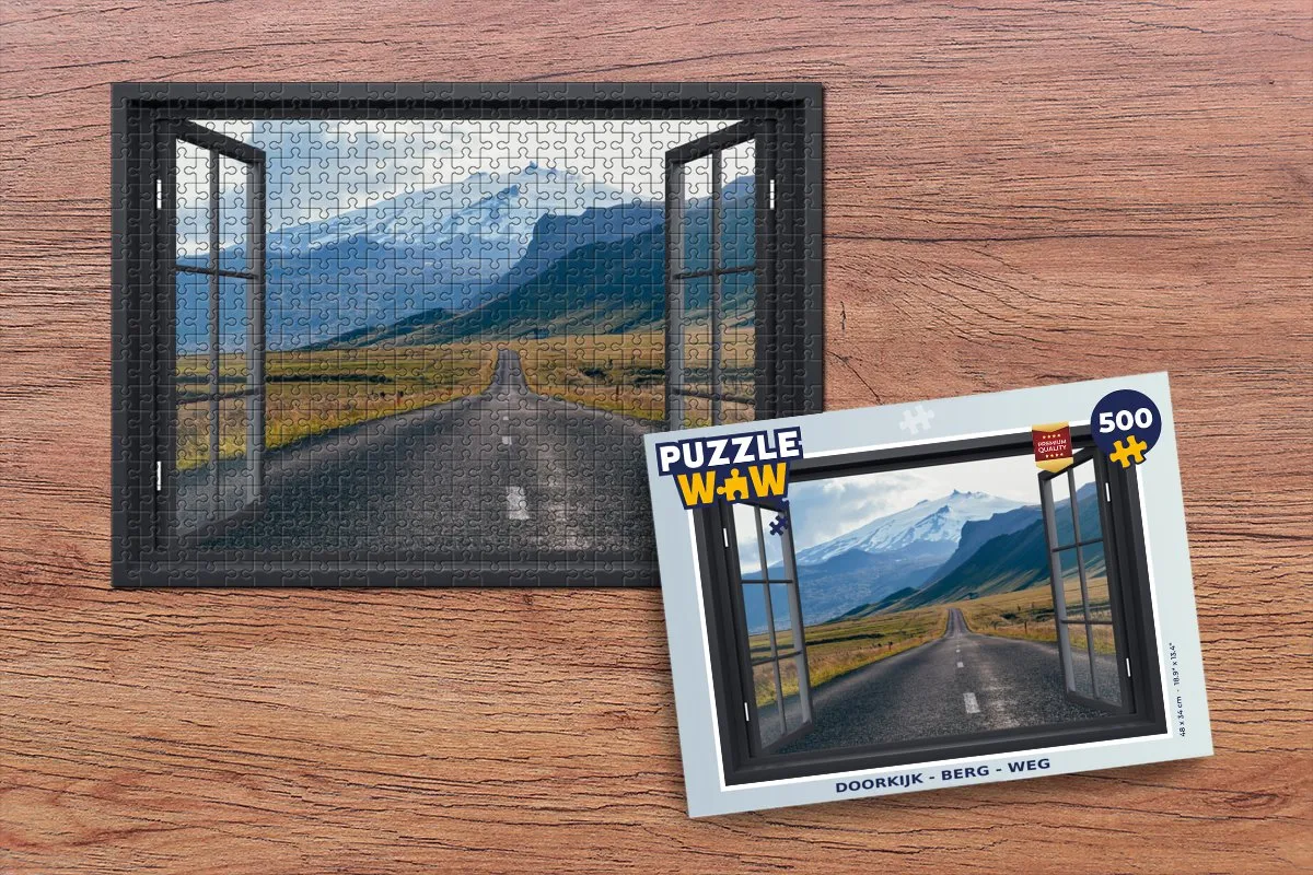 PuzzleWow Doorkijk Berg Weg Legpuzzel 500 Stuks - Multicolor