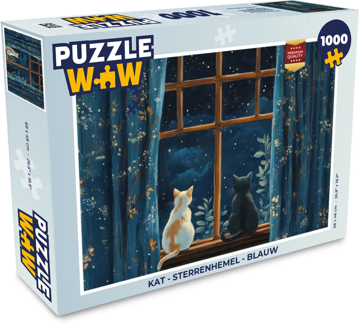 PuzzleWow Kat Sterrenhemel Legpuzzel 1000 Stuks - Blauw