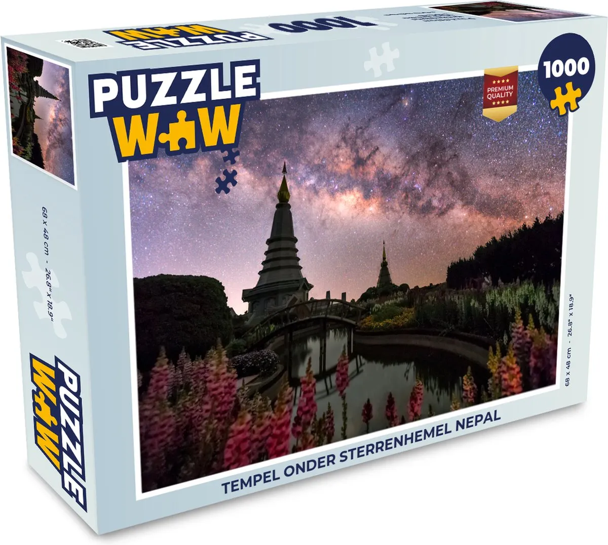 PuzzleWow Tempel onder Sterrenhemel Nepal Legpuzzel 1000 Stuks - Multicolor