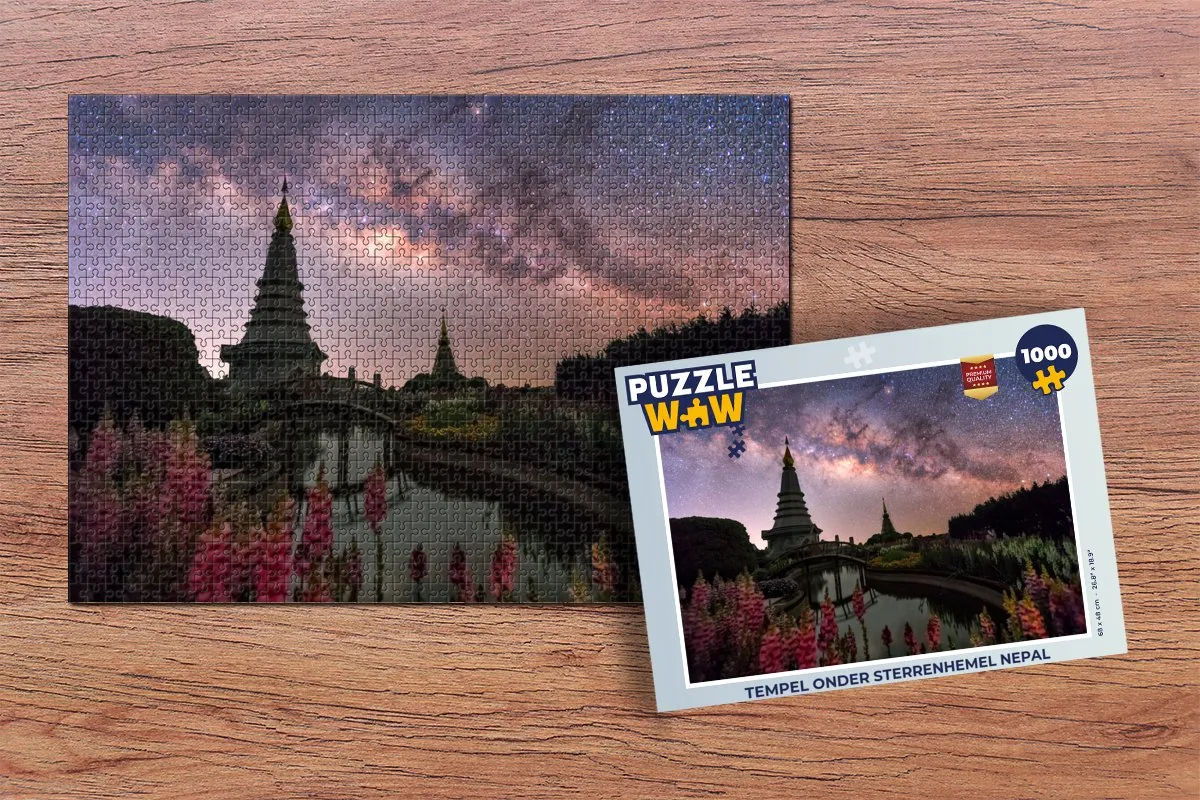 PuzzleWow Tempel onder Sterrenhemel Nepal Legpuzzel 1000 Stuks - Multicolor