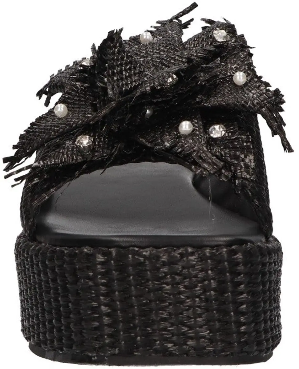 La Strada Platform Sandaal Zwart Raffia