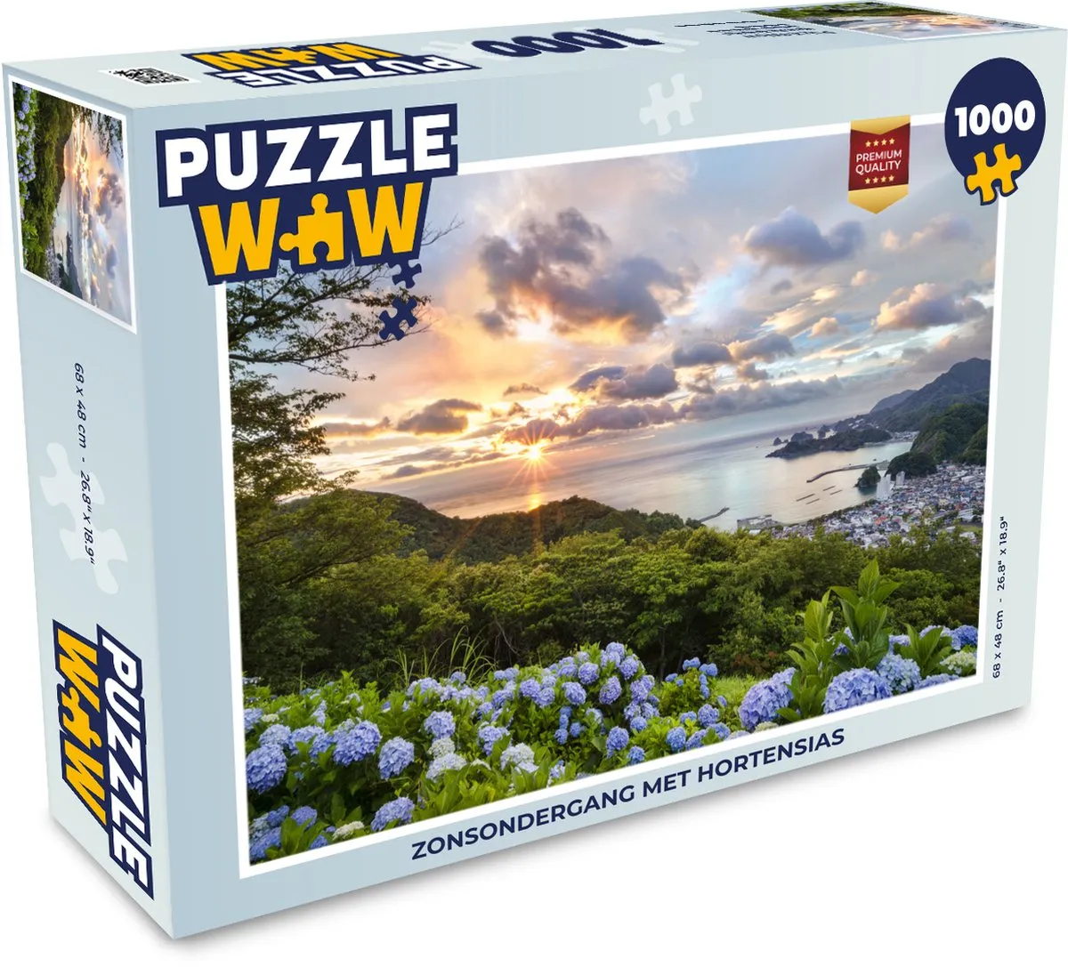 PuzzleWow Zonsondergang met Hortensias Legpuzzel 1000 Stuks - Multicolor