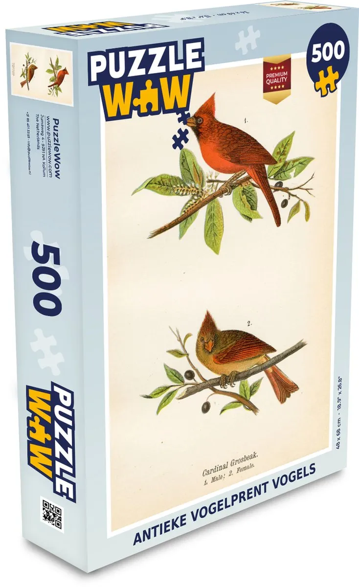 PuzzleWow Antieke Vogelprent Legpuzzel 500 Stuks - Multicolor