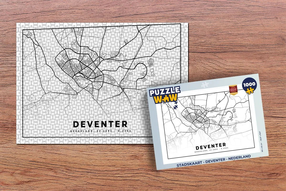 PuzzleWow Stadskaart Deventer Legpuzzel 1000 Stuks - Multicolor