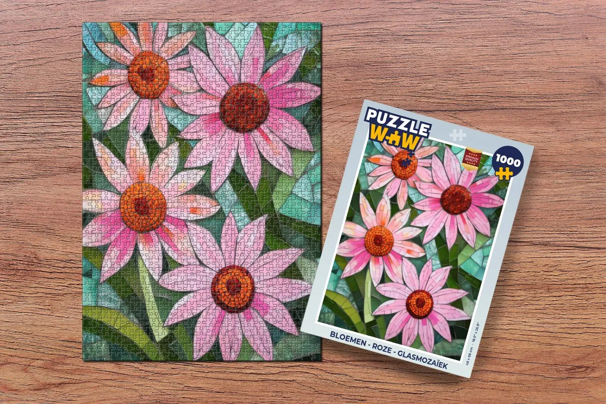PuzzleWow Bloemen Mozaïek Legpuzzel 1000 Stuks - Roze