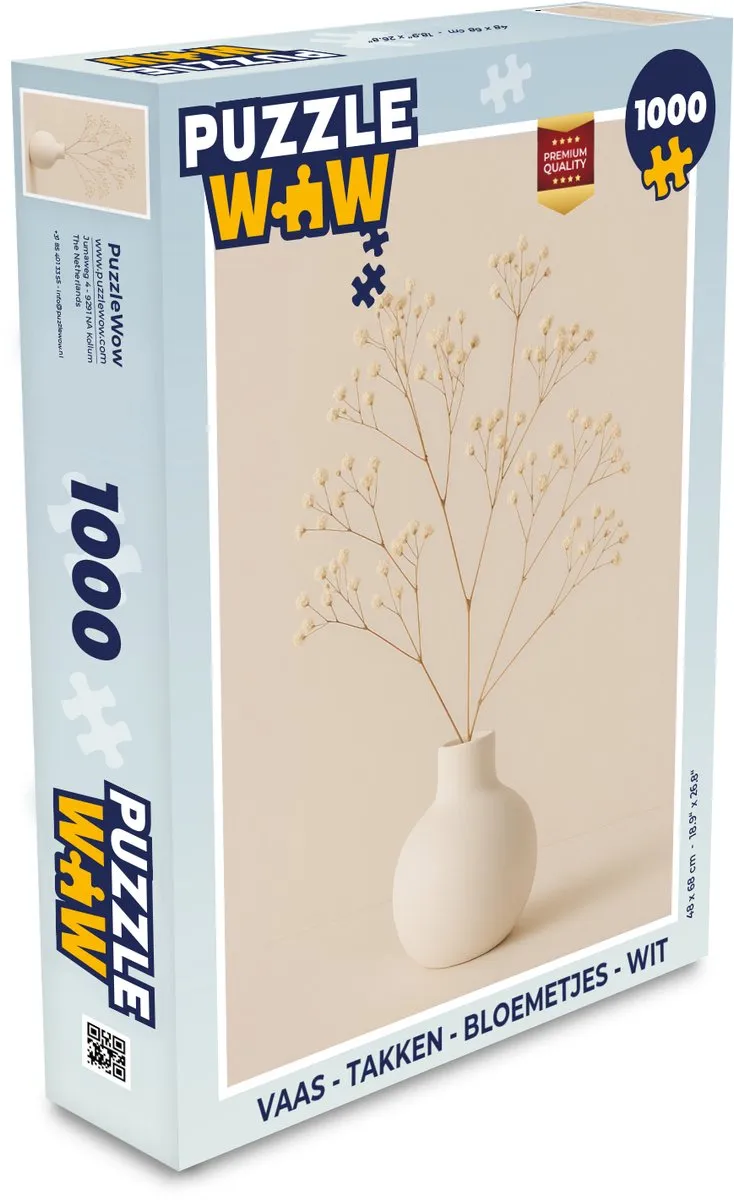PuzzleWow Vaas Takken Bloemetjes Legpuzzel 1000 Stuks - Wit