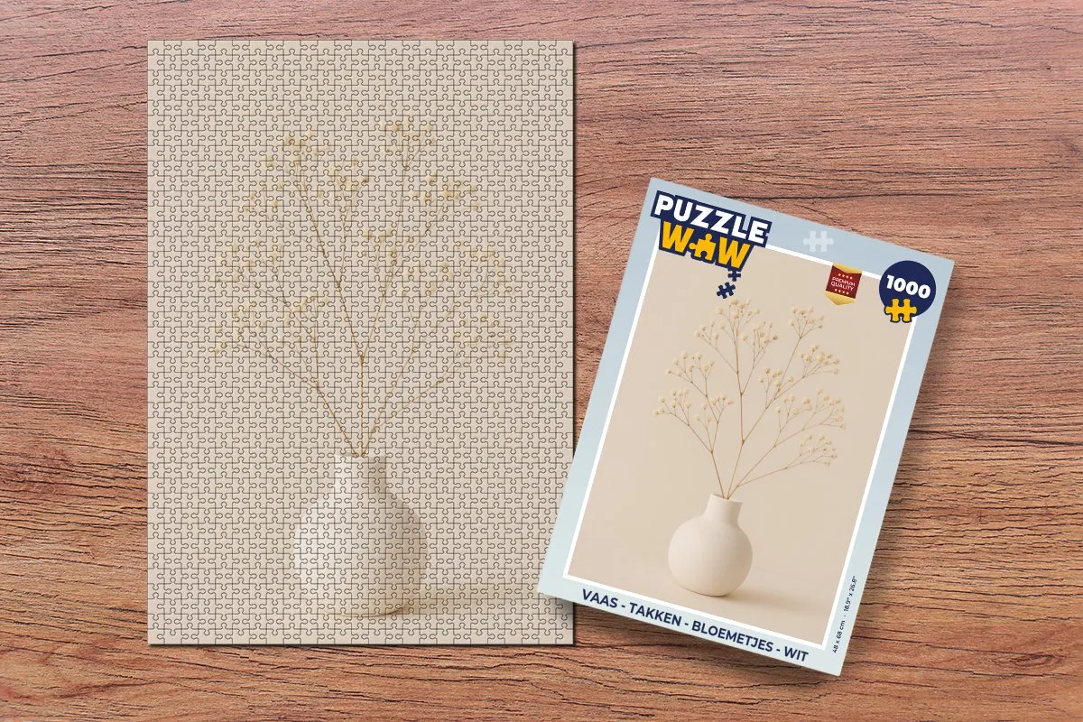 PuzzleWow Vaas Takken Bloemetjes Legpuzzel 1000 Stuks - Wit
