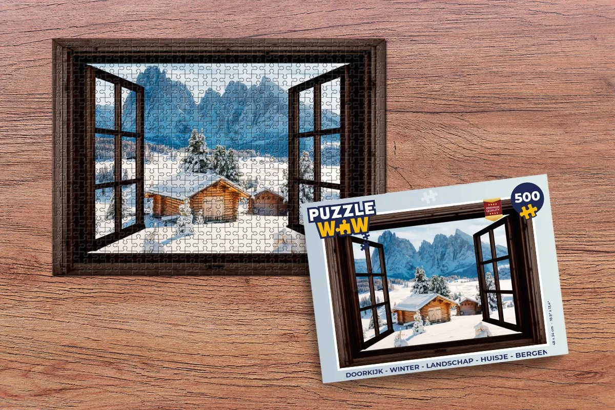 PuzzleWow Winter Landschap Legpuzzel 500 Stuks - Huisje & Bergen