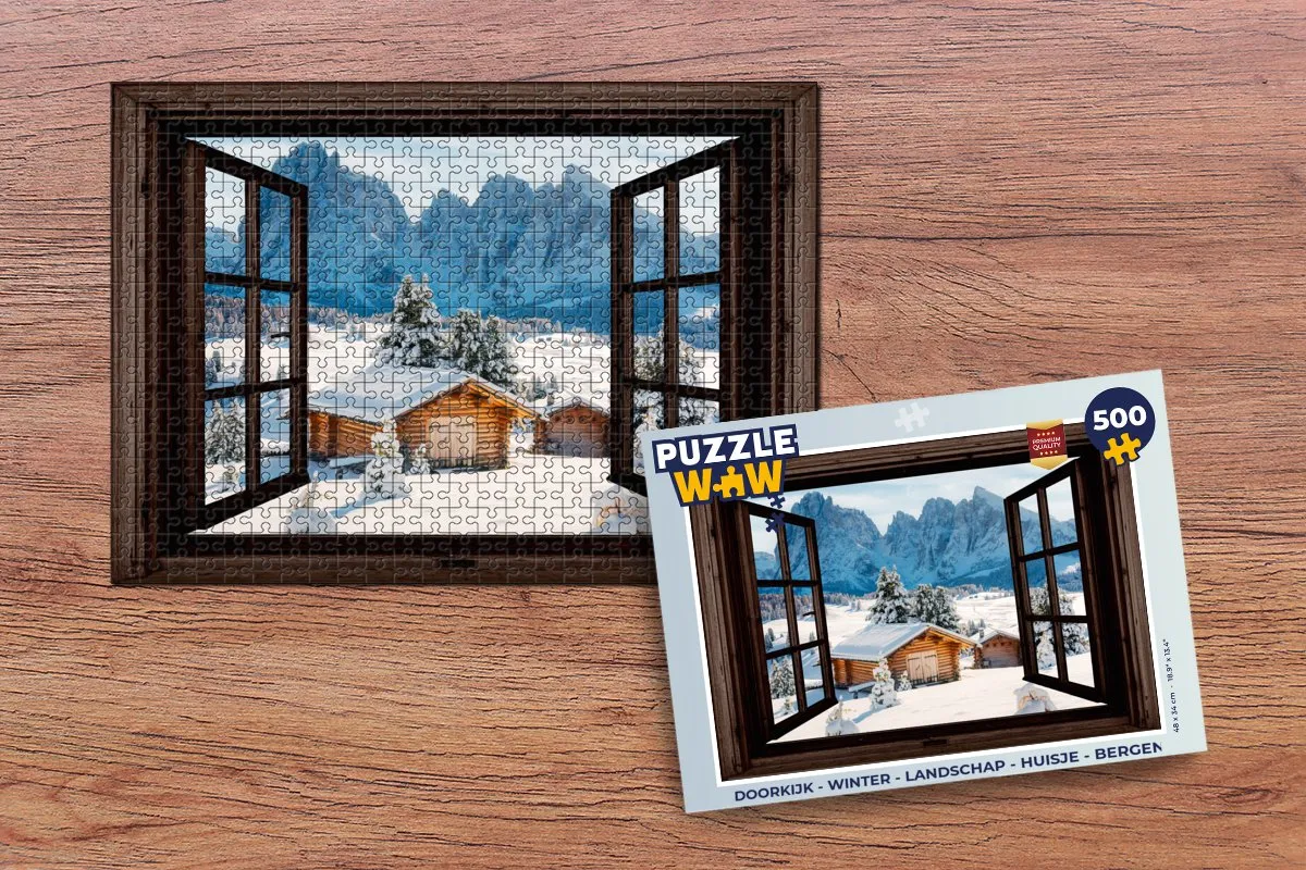 PuzzleWow Winter Landschap Legpuzzel 500 Stuks - Huisje & Bergen