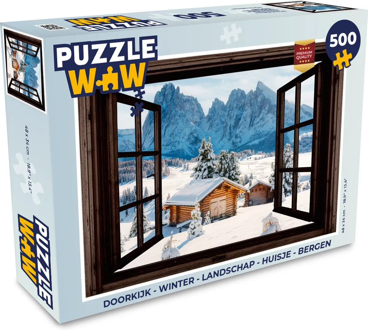 PuzzleWow Winter Landschap Legpuzzel 500 Stuks - Huisje & Bergen