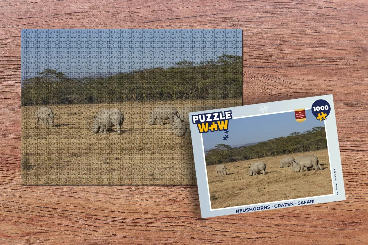 PuzzleWow Neushoorns Grazen Safari Legpuzzel 1000 Stuks - Multicolor