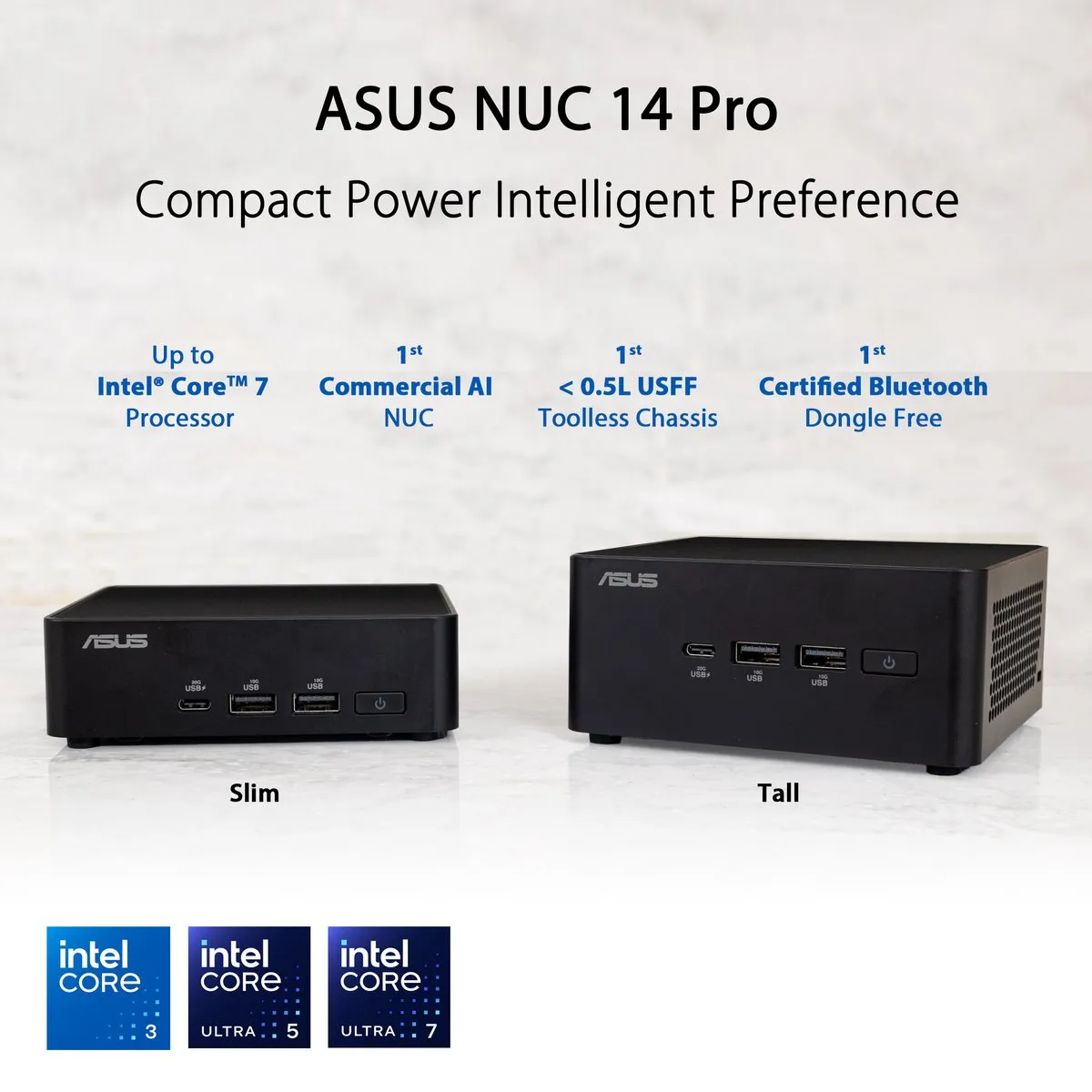 ASUS NUC 14 Pro RNUC14RVKU500002I - Barebone - mini-PC - 1 x Core Ultra 5 125H tot 4.5 GHz - RAM 0 GB - Intel Arc Graphics - 2.5 Gigabit Ethernet, IEEE 802.11ax (Wi-Fi 6E), Bluetooth 5.3 - 802.11abgnacax (Wi-Fi 6E), Bluetooth 5.3 - zwart