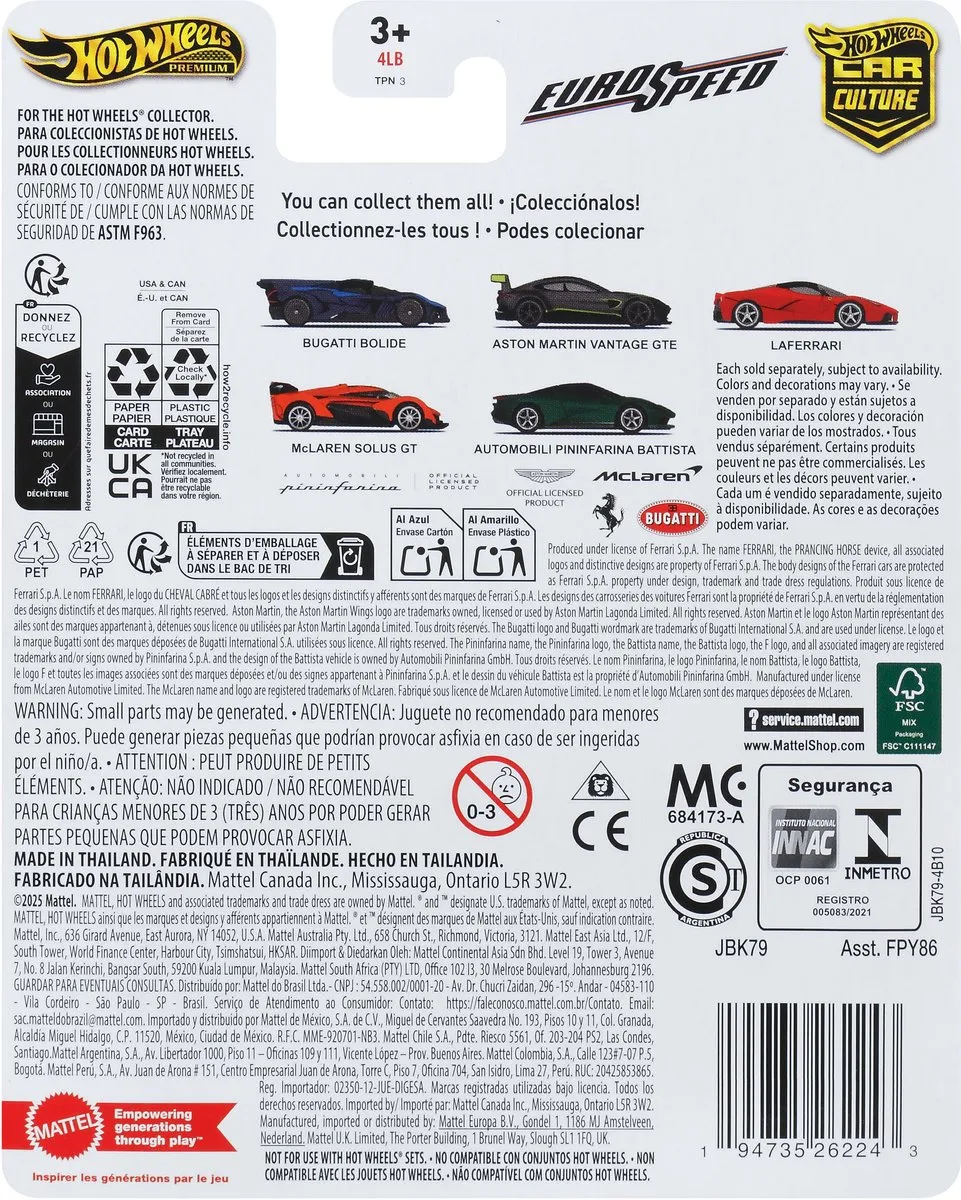 Hot Wheels Premium Car Culture Eurospeed Bugatti Bolide JBK79 - Blauw