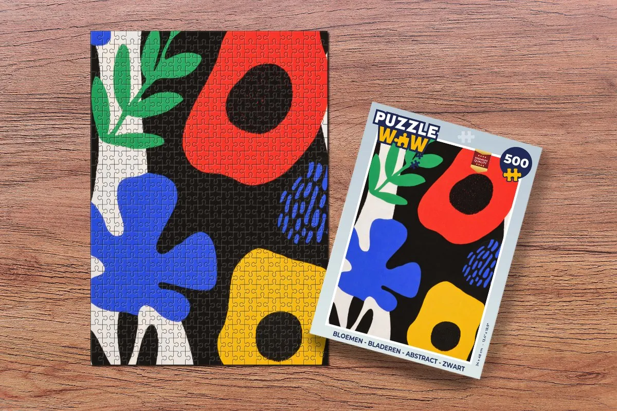PuzzleWow Bloemen Abstract Legpuzzel 500 Stuks - Zwart